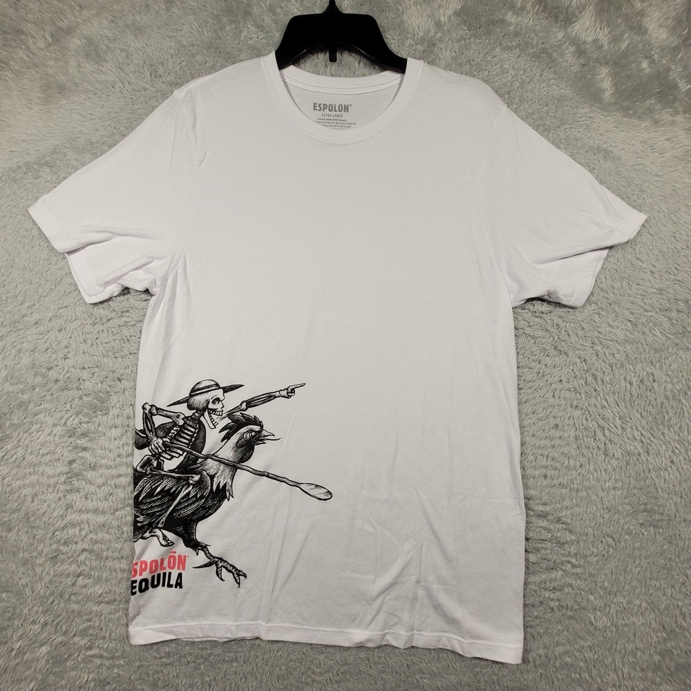 ESPOLON Tequila Skeleton Riding Rooster Graphic T Shirt White‎ Mens M
